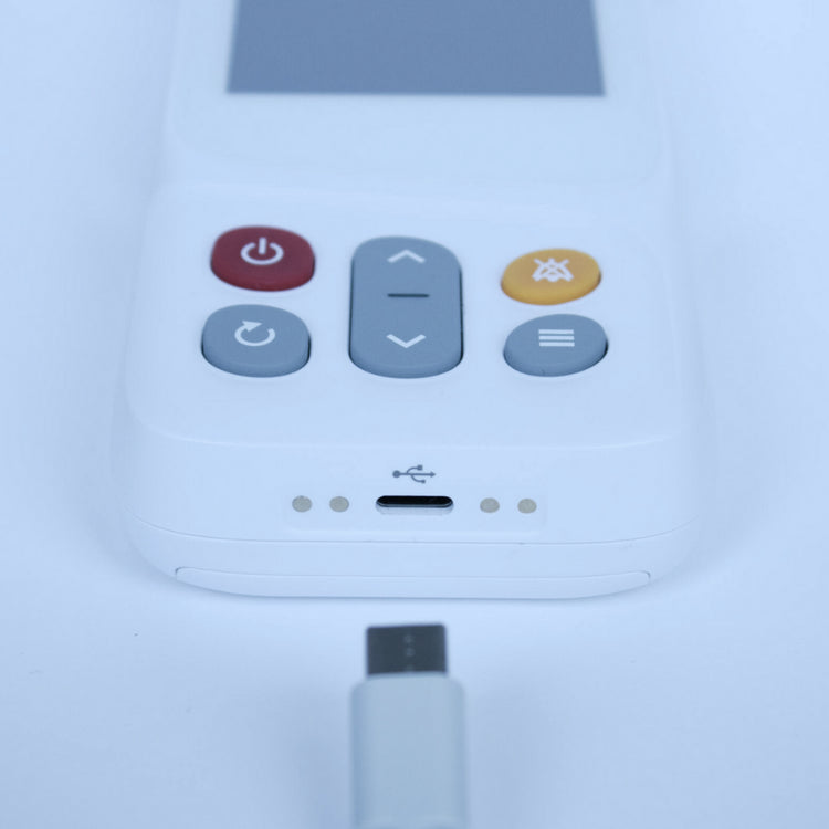CH-100 Pulse Oximeter by CMI Health with visible USB-C charging port and a Type-C charging cable