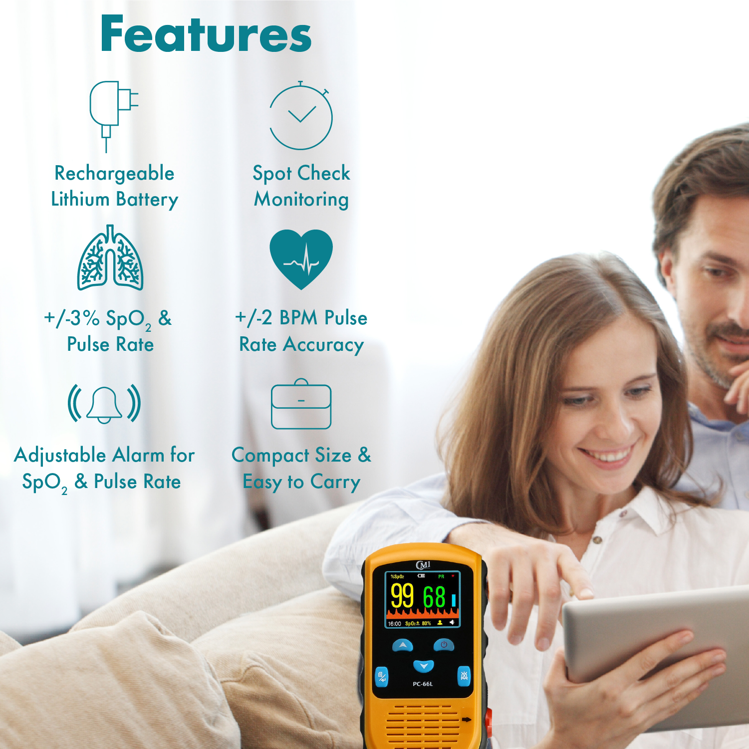 Rechargeable | Handheld Pulse Oximeter PC-66L