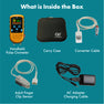 What is in the Box - CMI Health PC-66L Handheld Pulse Oximeter, Carrying Case, Charger, Continuous Infant Monitoring Foot Wrap Sensor, Adult Spot Checking Sensor, and Converter Cable
