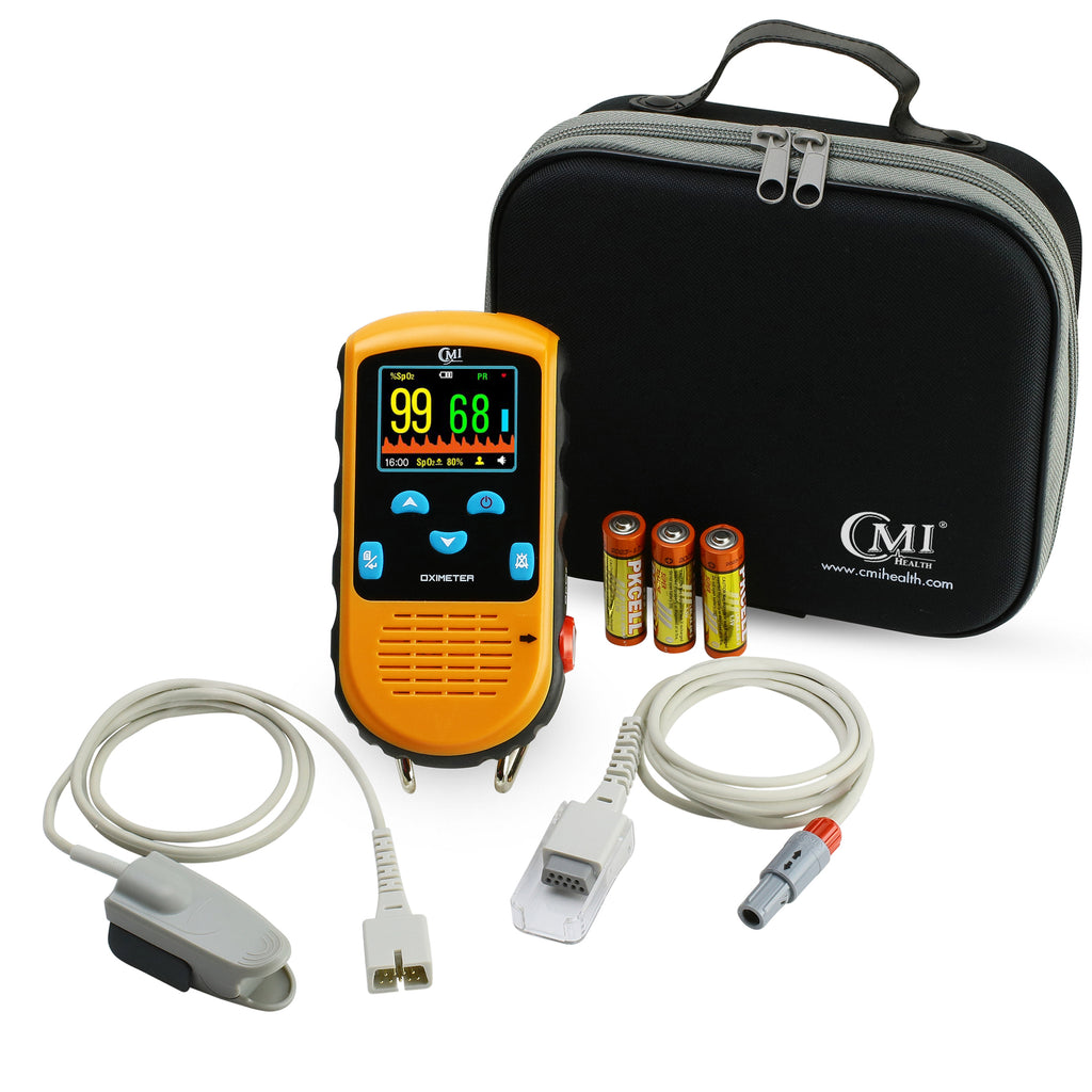 CMI Health PC66H Handheld Pulse Oximeter, Carrying Case, Finger Sensor, and Converter Cable